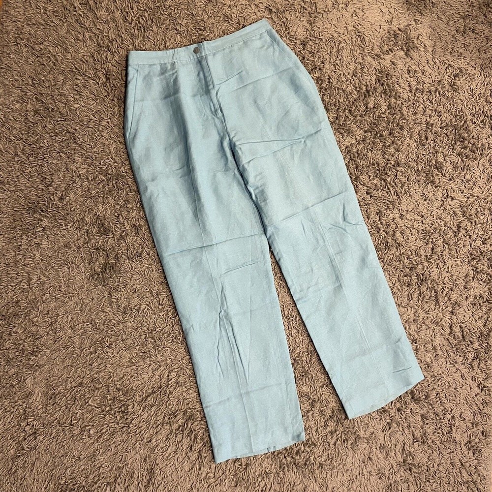 Josephine Chaus Aqua Blue Linen Blend Pants Size 10